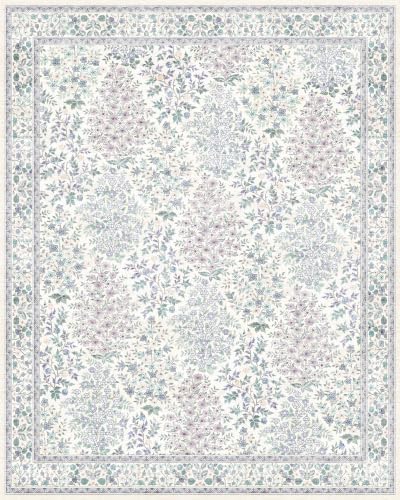 8x10 Area Rug for Living Room Low Pile Boho Machine Washable Floral Rugs for Dining Room, Bedroom, Nursery with Non-Slip Back(Purple Floral) by Yarooge