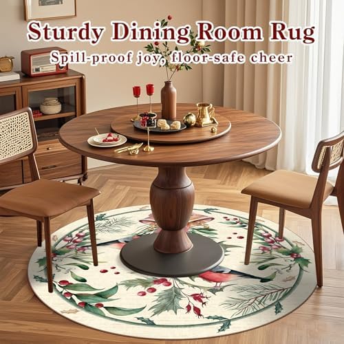 nesrt Beige Christmas Round Washable Area Rugs 5ft Non Slip for Living Room - Image 6