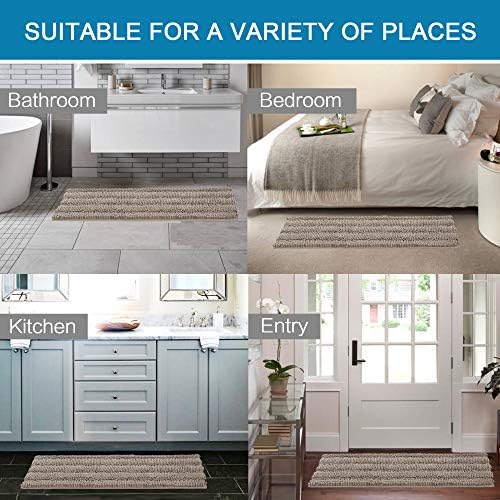 H.VERSAILTEX Bath Rugs for Bathroom Non Slip Bath Mats Extra Thick Chenille Striped Bath Rug Runners 47" x 17" Absorbent Fluffy Soft Shaggy Mats Dry Fast Plush Area Carpet for Bath Room - Taupe - Image 6