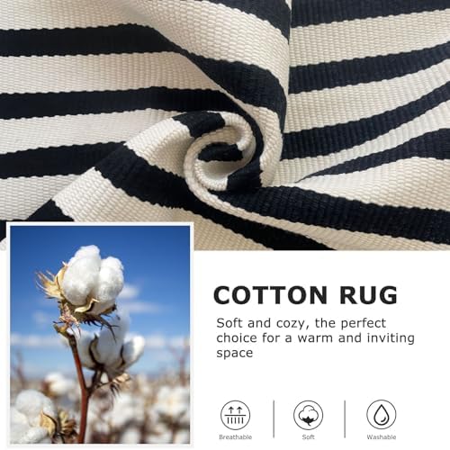 IOHOUZE 3x5 Striped Outdoor Rug, Washable Front Porch, Black Beige - Image 6