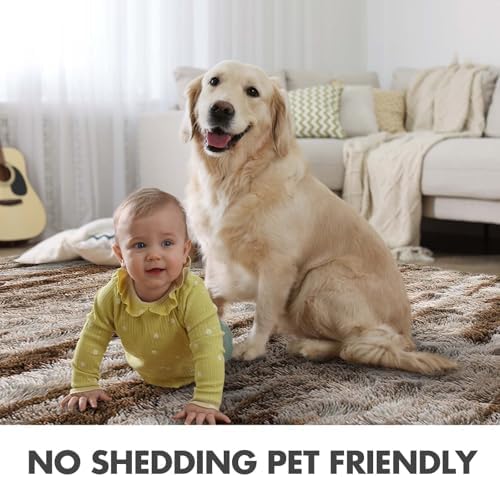 Area Rugs for Living Room, 5x7 Feet Soft Fluffy Shagg Plush Rug High Pile Large Indoor Modern Non-Slip Floor Carpet for Bedroom Nursery Kids Home Room Dorm Decor Aesthetic Tie-Dyed Khaki - Image 6