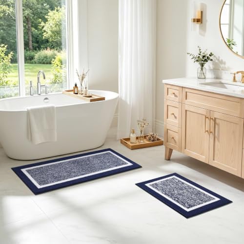 Pauwer Bathroom Rugs Sets 2 Piece, Non Slip Washable Bath Mat, Navy - Image 7