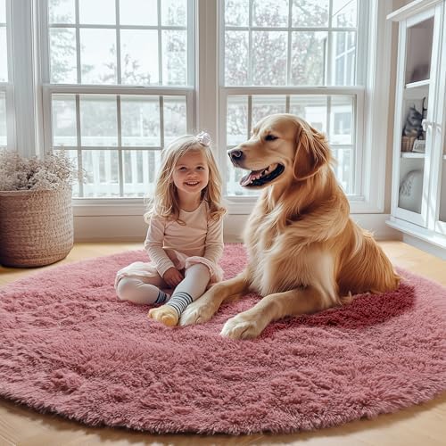 ONASAR Blush Round Rugs 6ft for Living Room Bedroom, Fluffy Circle Area Rug for Kids Girls Boys Teen, Soft Plush Shaggy Carpet for Nursery Dorm Classroom Playroom Home Decor Aesthetic - Image 6