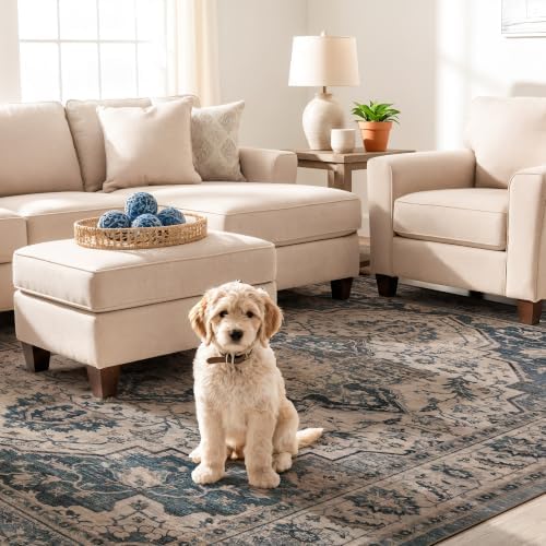 Rugshop Vintage Medallion Machine Washable Non-Slip Area Rug, 5'x7' Blue - Image 6