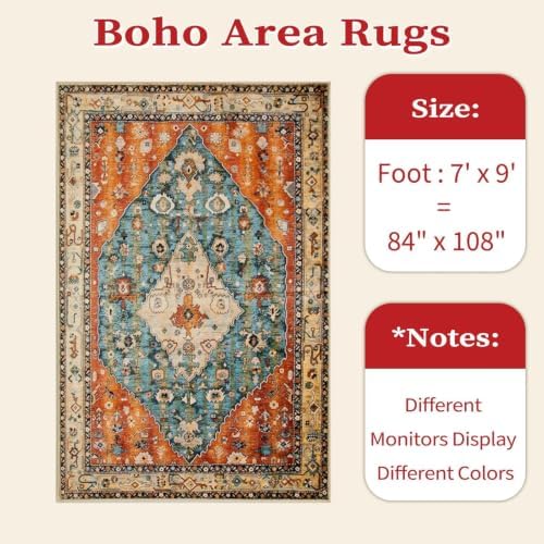 SERISSA 7x9 Washable Non Slip Boho Area Rug for Living Room - Image 6