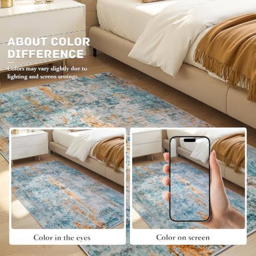 Entrance Rugs Indoor 2x4 Blue Entry Rug Washable Abstract Black Small Area Rug Non-Slip Low Pile Throw Rugs for Entryway, Kitchen Floor, Front Door Indoor Door Mat, Bathroom, Bedroom Bedside - Image 7