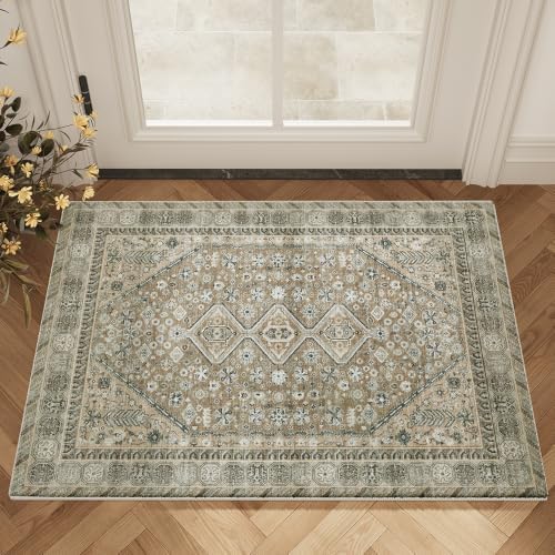 2'x3' Vintage Beige Brown Rug, Washable Non-Slip Non-Shed Decor Carpet - Image 7