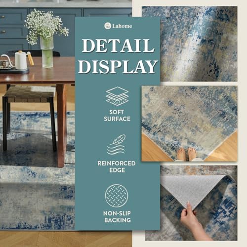 Lahome Modern Abstract Area Rug 4x6, Washable Living Room Rug for Bedroom Entryway Non Slip, Soft Contemporary Indoor Floor Throw Carpet for Apartment Playroom Home Office, Blue - Image 7