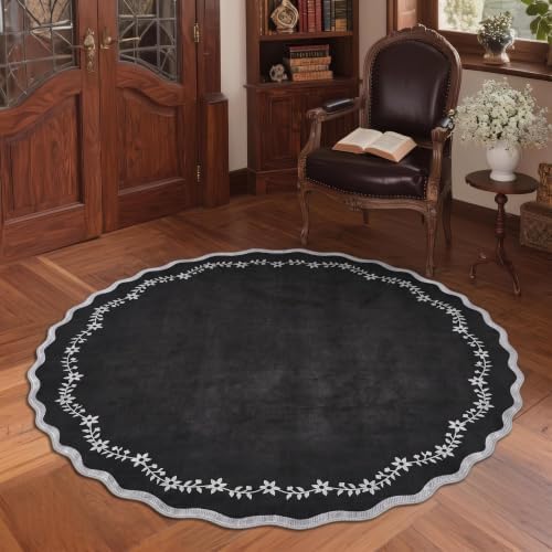GarveeHome Round Area Rug 5ft Scalloped Washable Circle Rug for Bedroom - Image 3