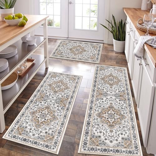 HEBE Boho Kitchen Rugs Set of 3, Non Slip Washable Kitchen Mats for Floor - Image 6