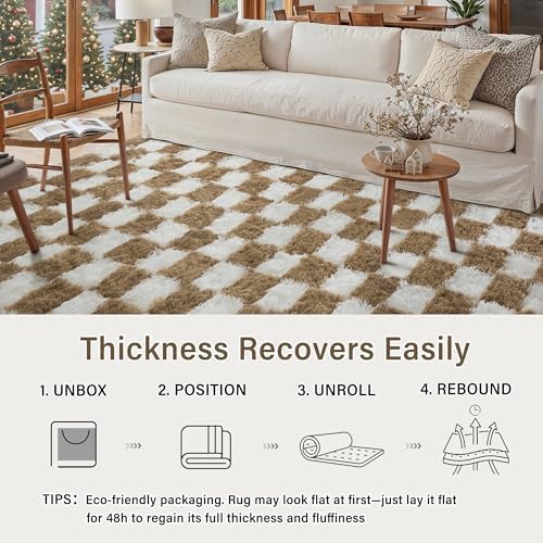 PureCozy Brown Area Rug 8x10 for Living Room Soft Checkered Shag Carpet - Image 6