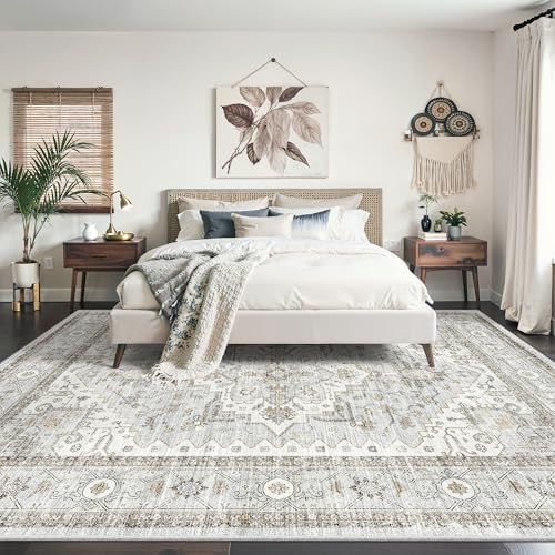Washable Area Rugs for Living Room 9x12 Vintage Floral Large Soft Rug Blue - Image 7