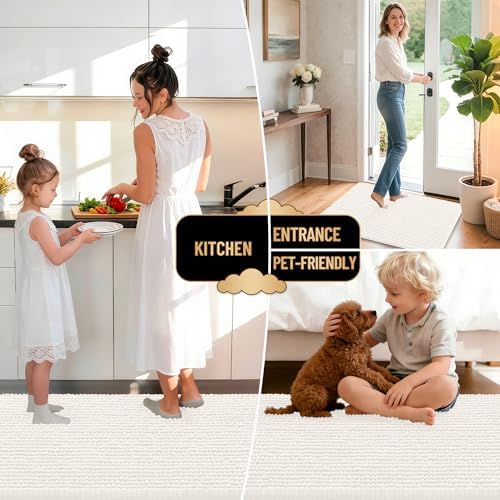 OLANLY Thick Chenille Bathroom Runner Rugs 59x20, Absorbent Bath Mat, Ivory - Image 6