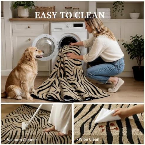 YIHOUSE 8×10 Ft Zebra Area Rugs Black and Beige: Washable Nonslip Plush Soft Rug for Living Room - High-Low Striped Carpet for Bedroom Dining Room Office Playroom Nursery Home Decor - Image 7