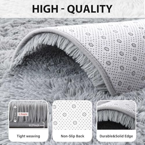 FinRèc Home 8x10 Non-Slip Fluffy Area Rugs for Living Room (Grey) - Image 6