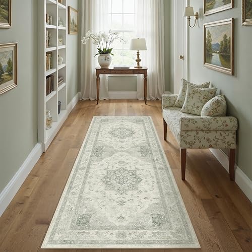 PureCozy Green 2x5 Washable Runner Rug Kitchen Vintage Oriental Carpet by PureCozy