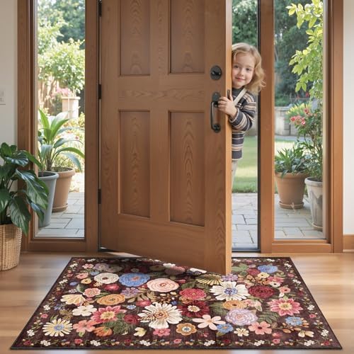 Black Brown Floral Area Rug 4x6 for Bedroom Dining Room - Image 6