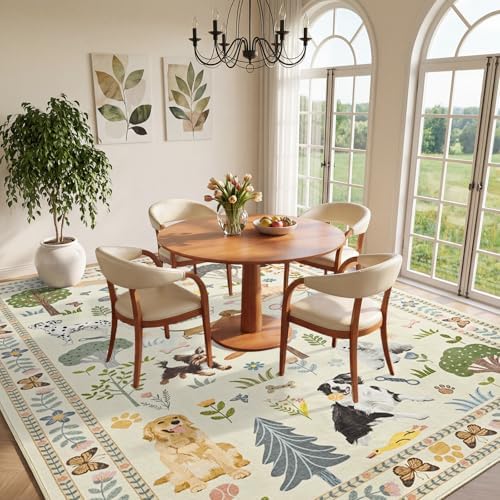 ST. BRIDGE 8x10 Living Room Rug, Washable Large Area Rug with Non Slip Backing, Soft Stain Resistant Dog Rugs, Low Pile Animal Indoor Carpet for Kids Room Bedroom Dining Room Home Office, Beige - Image 7