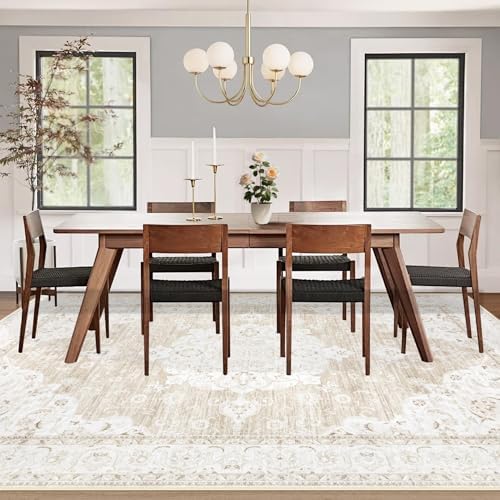 Vintage Living Room Area Rug - 9x12 Large Machine Washable Boho Moroccan Rug Distressed Farmhouse Rugs for Bedroom - Soft Non-Slip Indoor Carpet for Dining Room Office Nursery(Boho Beige, 9'x12') - Image 6
