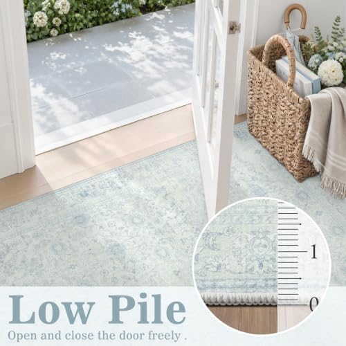 DCX Vintage Washable 8x10 Area Rug, Distressed Floral, Light Blue - Image 7