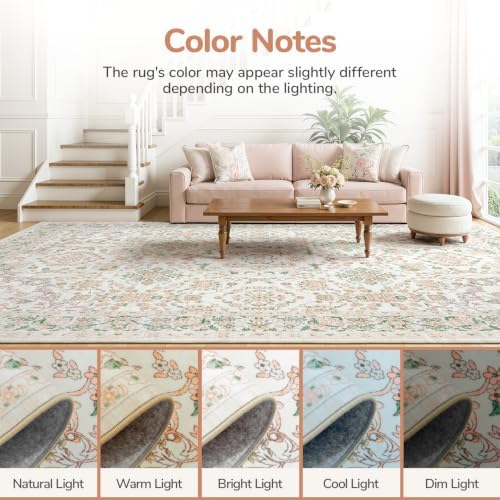 Lessymo Area Rugs 9x12 for Living Room,Large Washable Floral Carpet Pink - Image 7