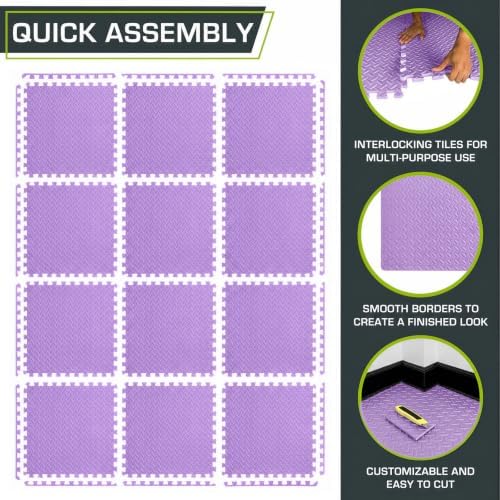 ProsourceFit Exercise Puzzle Mat 1/2-inch, EVA Interlocking Foam Floor Tiles for Home Gym, Workout Equipment, Kids Play Areas, Purple, 48 SQ FT - 12 Tiles - Image 6