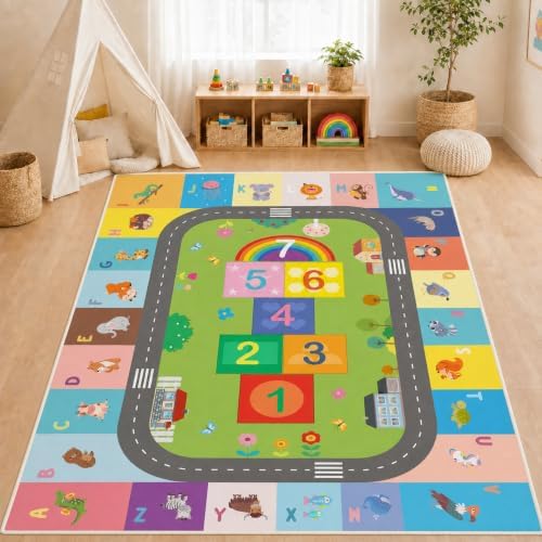 5x7ft ABC Rug for Kids Playroom, Classroom, Bedroom, Kids Carpet for Learning Alphabet, Numbers, Colors, Shapes and Animal Words,Educational Hopscotch Play Mat for Children Girls Boys - Image 7