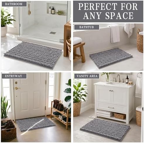 Yimobra Bathroom Rugs Non-Slip Washable – Extra Soft & Absorbent Chenille Bath Mat, Quick-Dry Plush Shaggy Floor & Vanity Bath Rugs for Tub & Shower, Modern Home Decor Accessories, 24 x 17, Grey - Image 6