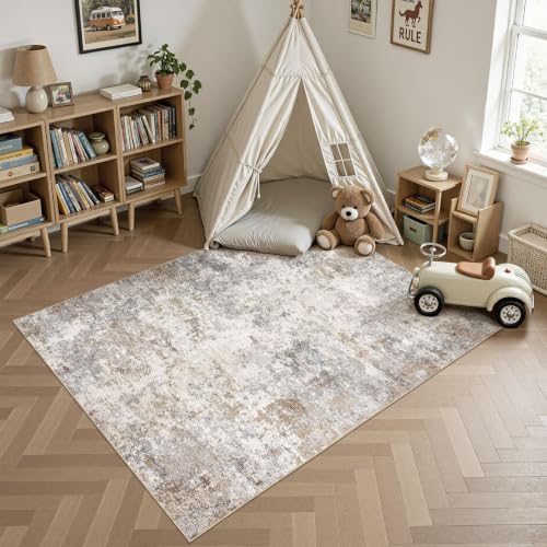 UERMEI 4x6 Area Rug Living Room Rugs Washable Neutral Brown Grey Carpet - Image 6