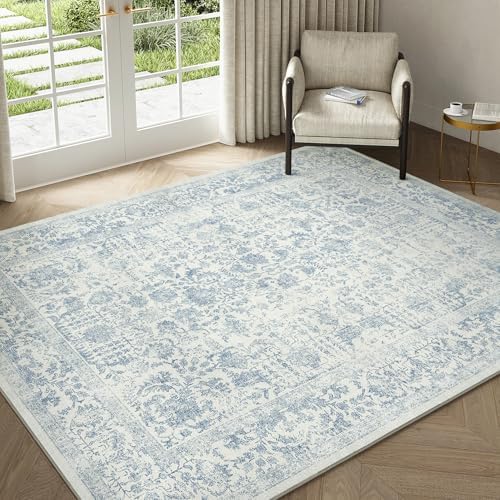 PureCozy Blue Small Area Rug 4x5 Vintage Floral - Image 6