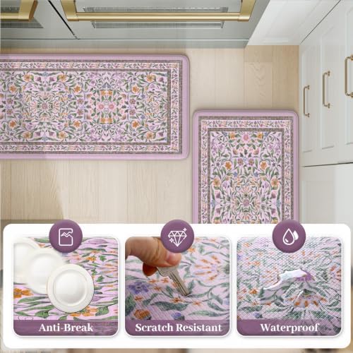 KIMODE Anti Fatigue Kitchen Mat,Cushioned Boho Flower Kitchen Rug Sets of 2 - Image 6