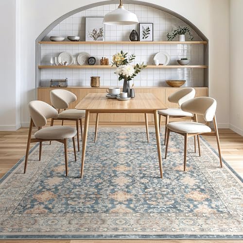 cotiled 10x12 Area Rug for Living Room, Washable, Traditional, Dark Blue - Image 7