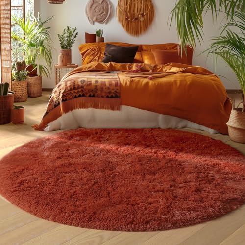 Amdrebio Terracotta Large Furry Round Rug 6Ft for Living Room Kids Bedroom - Image 6