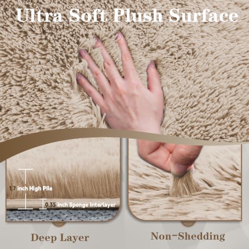 8x10 Area Rugs for Living Room: Soft Camel Fluffy Rug Shag Washable Rug Plush Fuzzy Indoor Carpet for Bedroom Nursery Playroom Girls Boys Kids Room (Camel, 8'x10') - Image 6