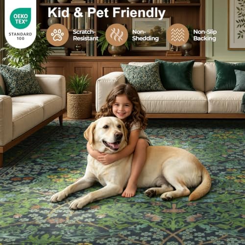 Lofus Washable Rugs for Living Room, Botanical Print Carpet Green 9 x 12 - Image 6
