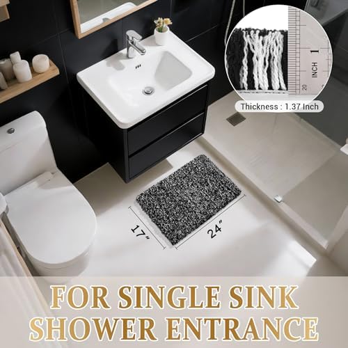 Yimobra Black and White Bathroom Rugs Non Slip Washable, Ultra Soft and Water Absorbent Bath Mats, Plush Fluffy Shower Mat Outside, Microfiber Thick Matts for Bathroom Floor/Sink, 24x17 - Image 6