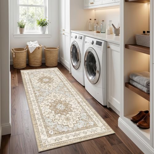 Area Rugs Runner 2x6 Washable Non-Slip Boho Indoor Carpets, Beige Tan - Image 6