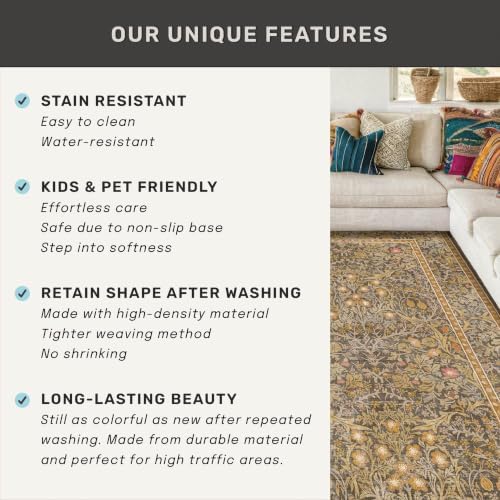 Brown Washable 2x4 Runner Rug Non Slip - Vintage Floral Small Rug for Kitchen, Bathroom, Front Door Rugs Indoor, Boho Gold Entryway Décor - Image 6