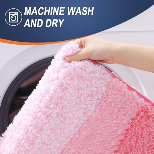 OLANLY Micorfiber Bathroom Rug Set 2 Piece, Soft Absorbent Bath Mats, Pink - Image 6