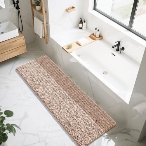 Yimobra Bathroom Runner Rug 70x24 Inch - Extra Long Non Slip Chenille Bath Mat, Soft & Absorbent, Machine Washable Shaggy Hallway Carpet for Vanity Tub Shower, Light Brown Home Decor Accessories - Image 6