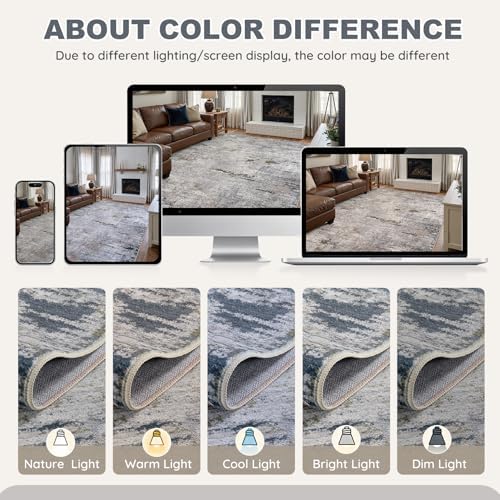 DMOYEST Area Rug Living Room Rugs - 10x14 Washable Large Soft Indoor Neutral Modern Abstract Low Pile Rug Carpet for Bedroom Dining Room Farmhouse Home Office - Blue/Grey/Brown - Image 6