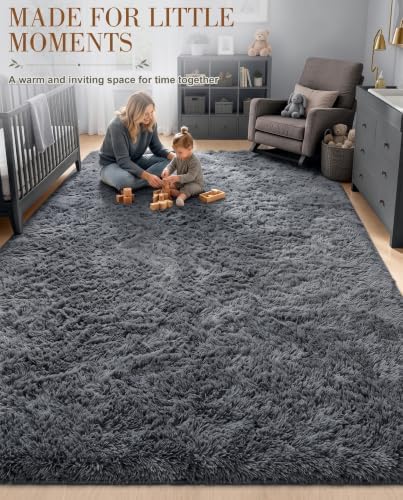 OLANLY 5x7 Machine Washable Large Area Rugs for Living Room, Bedroom, Soft Fluffy Shaggy Bedside Rug, Indoor Floor Carpet for Kids Girls and Boys, Dorms, Nursery, Home Decor Aesthetic, Grey - Image 6