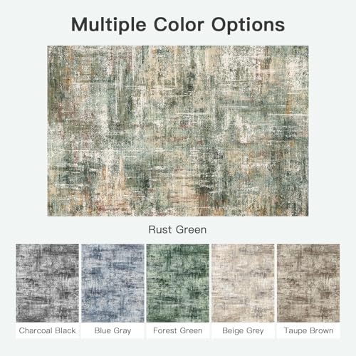 7x10 Area Rug for Living Room, Abstract Washable Large Rugs, Coffee/Green - Image 7