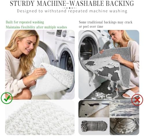 Yimobra Bathroom Rugs Non Slip Washable - Ultra Soft Absorbent Chenille Bath Mat, Quick Dry Shaggy Floor Carpet for Tub Shower, White Home Decor Accessories, 24x17 Inch - Image 6
