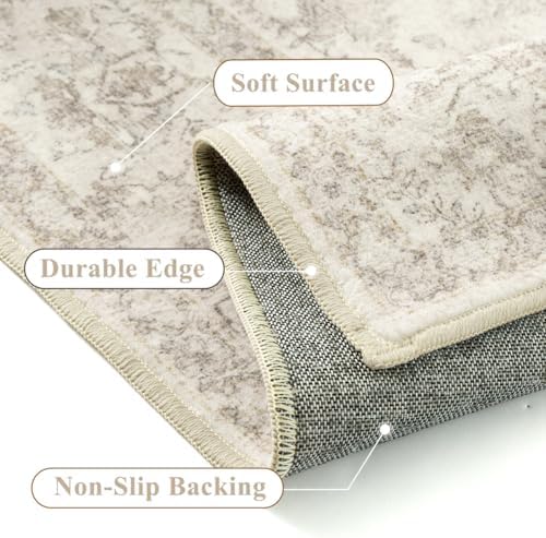 PureCozy 6x9 Beige White Area Rug Washable Non Slip Living Room Carpet - Image 6
