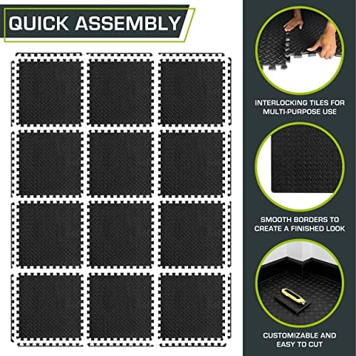 ProsourceFit Exercise Puzzle Mat ½-inch, EVA Interlocking Foam Floor Tiles for Home Gym, Workout Equipment, Kids Play Areas, Black, 48 SQ FT - 12 Tiles - Image 6