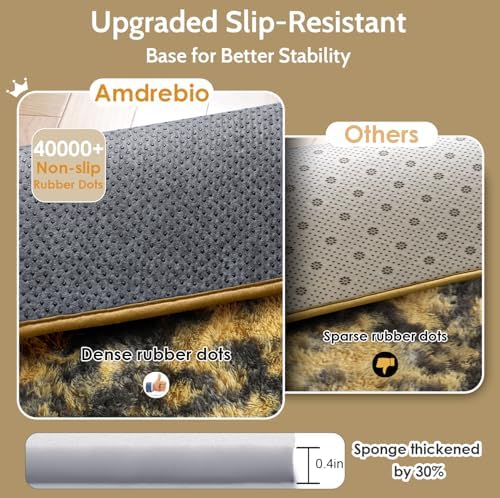 Amdrebio Black Gold Grey Fluffy Area Rug 5x7 for Bedroom Living Room Dorm - Image 6