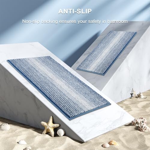 BSICPRO Bathroom Rugs Sets 2 Piece, Non Slip Striped Bath Mats, Sky Blue - Image 5