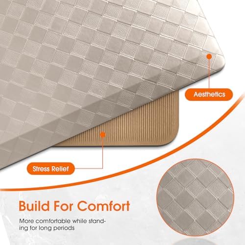 TranquilRelax 4/5 Inch Cushioned Anti Fatigue Kitchen Mats for Floor, Taupe - Image 6
