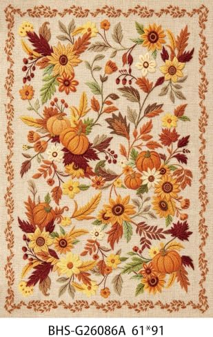 Fall Kitchen Rug Sets of 3, Pumpkin Sunflower Farmhouse Beige Decor Mats by BYYVOORugsforYourHome